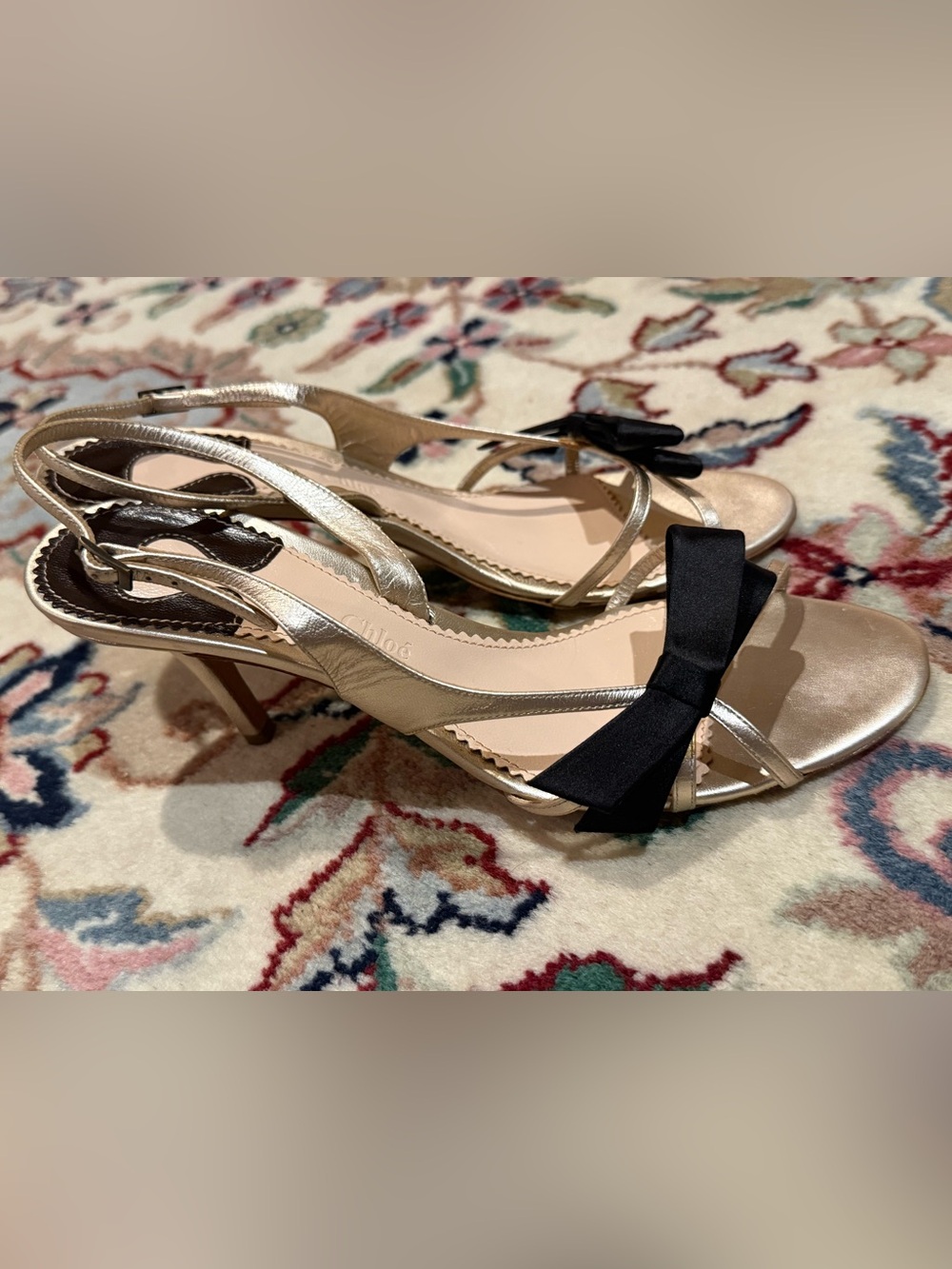 Chloe Metallic Slingback Heels with Black Bow - size 38 - Picture 4 of 5